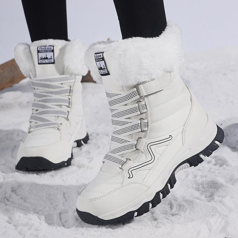Large size cotton shoes women's snow boots winter warm medium boots piled thickened Northeast outdoor mountaineering boots