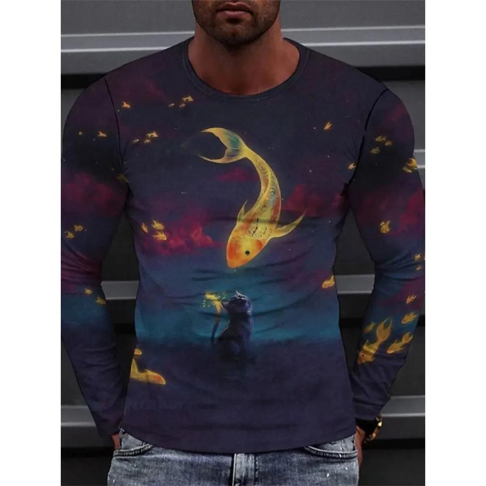 

Забавная футболка с 3D цифровой печатью с животными, мужская модная трендовая футболка с круглым вырезом и длинным рукавом 5XL чёрный