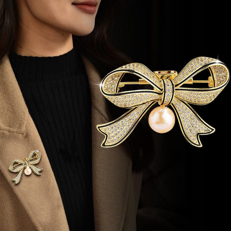 Fashion Bow Artificial Pearl Brooch For Women With Metal Clasp Ideal For Office And Formal Wear