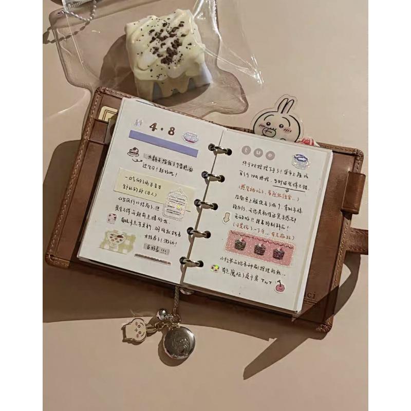 Khaki Cowhide Ring Binder Notebook Planner – Portable, High-Value, Large-Capacity Pocket Book