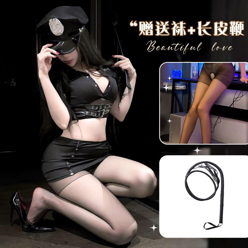 Large size erotic underwear policewoman cos uniform seductive sexy secretary hip wrap open file free of passion