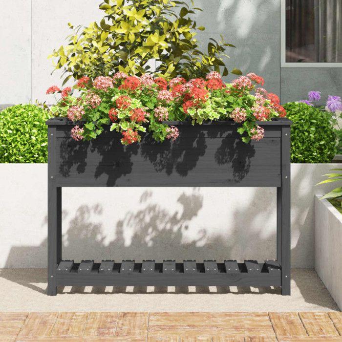 VidaXL Planter with Shelf Grey 111.5x34.5x81cm Solid Pine Wood 823768