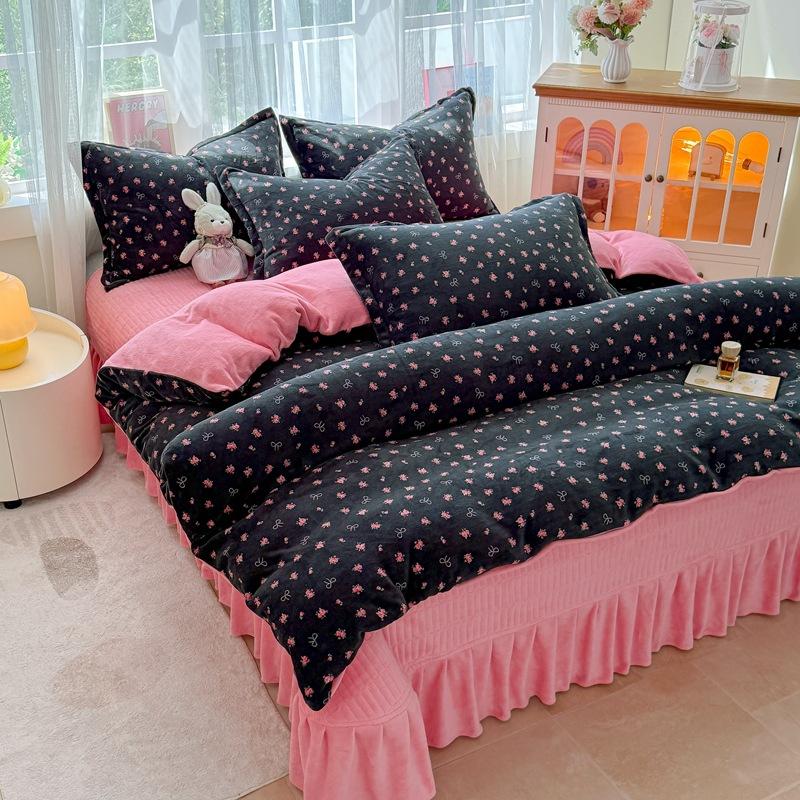 Thickened Milk Fleece Bed Cover Four-Piece Set, Fleece Bed Sheet Quilt Cover, Baby Fleece Three-Piece Set, Bedding