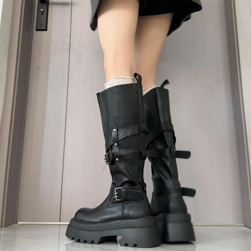 

Ботильоны на толстом каблуке, женские осенние новые универсальные ботфорты до колена, ботильоны с характером 40 чёрный