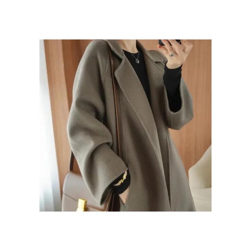 Women's Plus Size Long Wool Coat - Trendy Knee-Length Outerwear for Autumn/Winter 2025