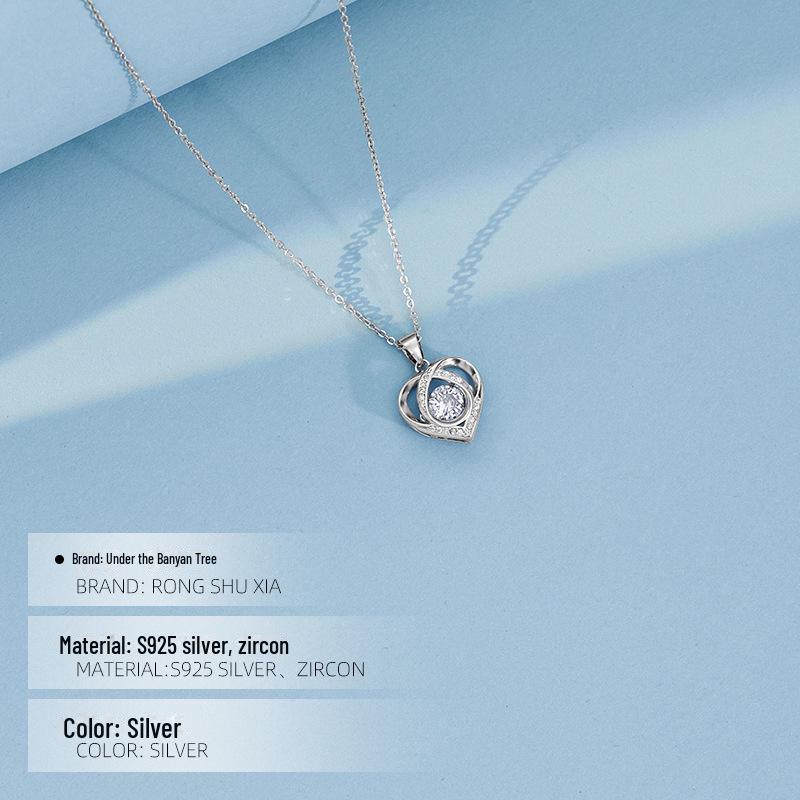 Banyan Tree S925 Silver Pendant Necklace with Heart Design, Diamond Accent - Elegant Valentine's Day Gift for Women