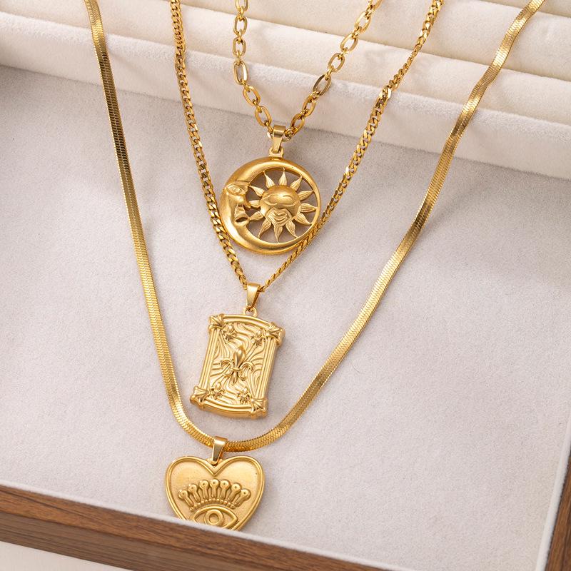 Titanium Steel Star Moon Stackable Stainless Steel Necklace Set