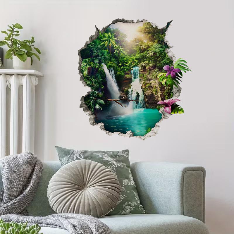 Wall-cutting Jungle Waterfall Wall Stickers for Living Room and Bedroom Decoration - Natural Landscape Stickers
