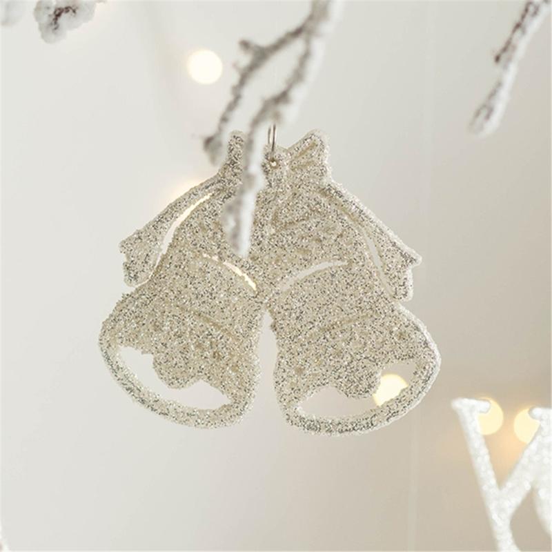 6 Pieces Holiday Decorations Shimmering Snowflake Bell Star Snowman Ornament Christmas Tree Hanging Accessories
