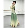Women & Girls Gradient Green Chinese Classical Dance Costume, Sheer Chiffon Top Flowy Skirt For Practice & Performance