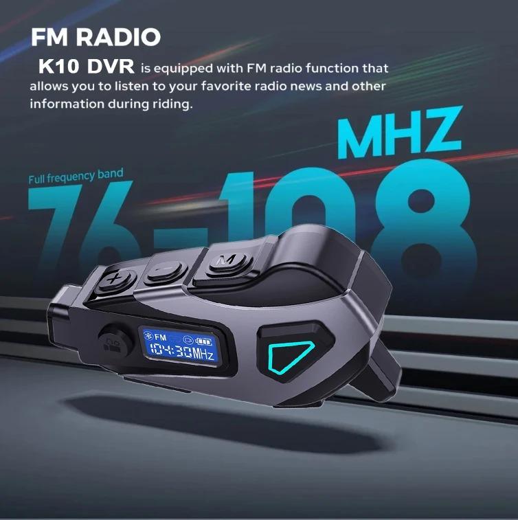 K10 Motorcycle Helmet Headset 1080P Video Dashcam Motorbike Recorder Wireless Moto Headphone Hands-Free Calling FM+Bluetooth 5.4 IPX8 Waterproof