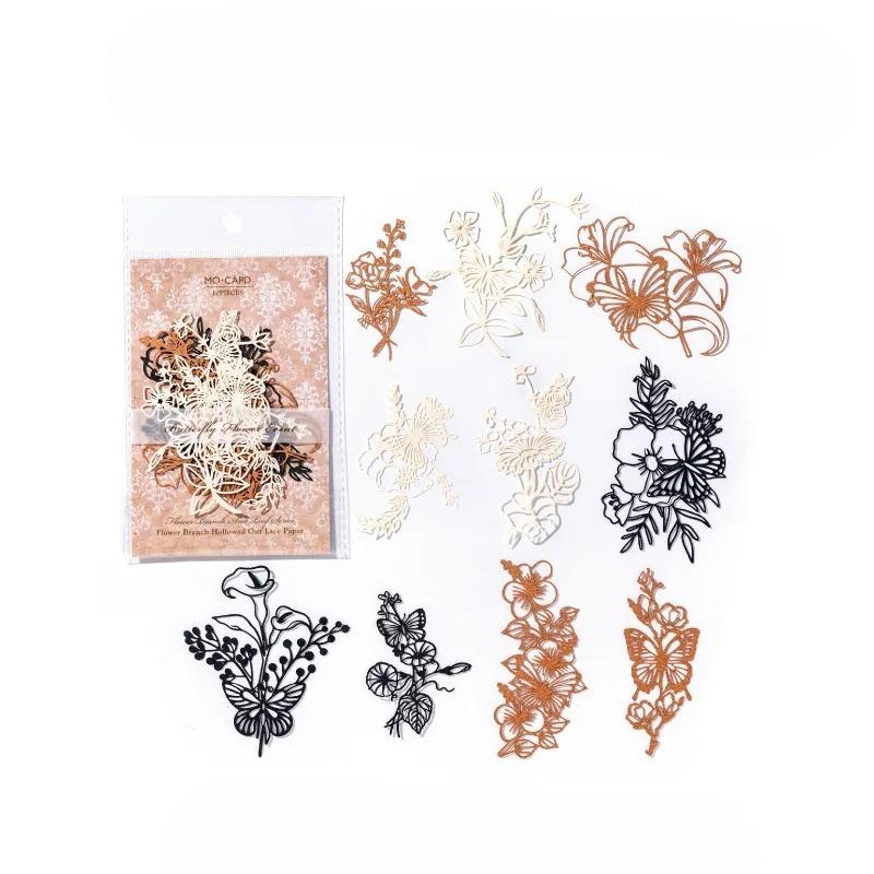 

2 Packs Vintage Flower hollow material paper Decorative Hand Account Diary Scrapbooking accessories Planner Craft Supplies