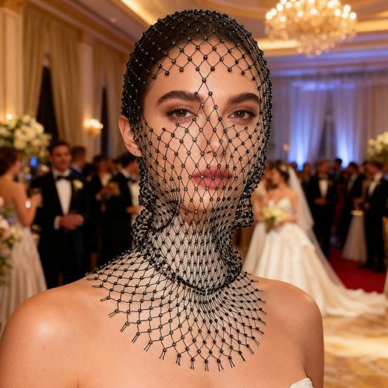 Fishnet Hat Rhinestones Design Hollow Hooded Hat Solid Color Breathable Elastic Fishnet Night Club Hat