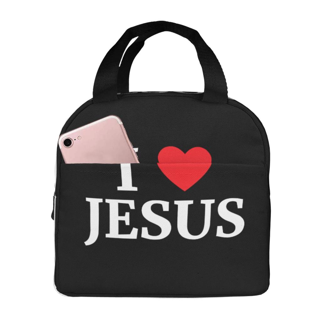I Love Jesus Text Print Lunch Bags Insulated Bento Box Lunch Tote Leakproof Picnic Bags Thermal Bag for Woman Girl School