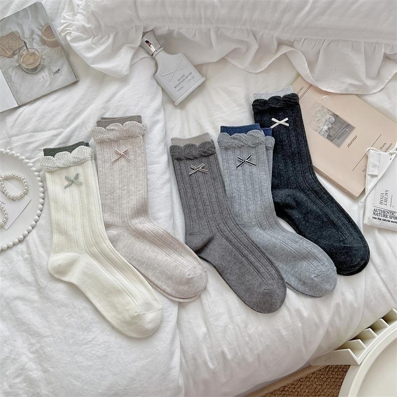 Female Spring Summer Thin Model Sweet Bow Lovely Bubble Lace Ballet in The Wind Tube Socks