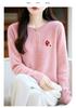 Women's Autumn Embroidered Round Neck Single-Breasted Wool Knit Cardigan