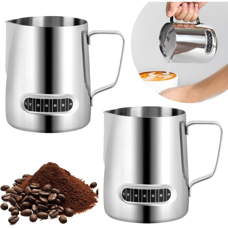 

2pcs Milk Frothing Pitcher 20 Oz Stainless Steel Latte Art Pitcher Temp Control Milk Jug Barista Tools Coffee Shop Accessories светло-серый