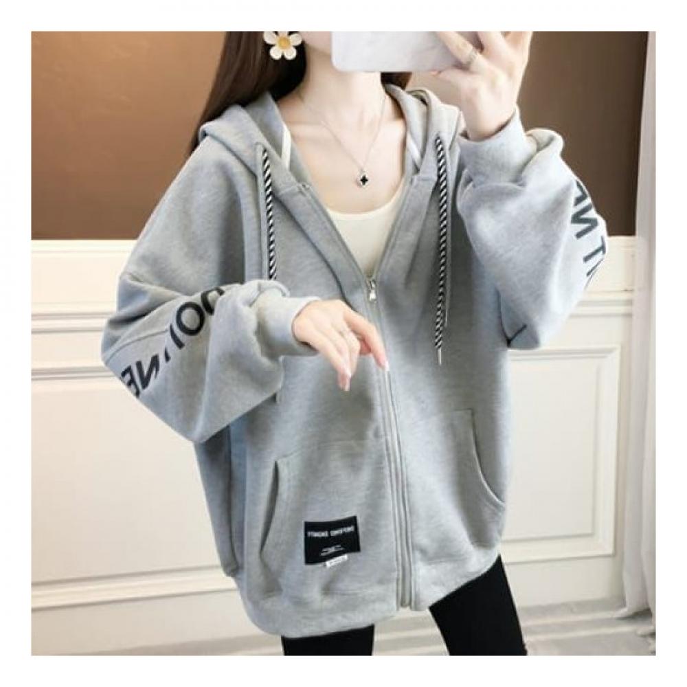 Navava Women Casual Lettering Long Sleeve Zip Up Hoodie Nc191