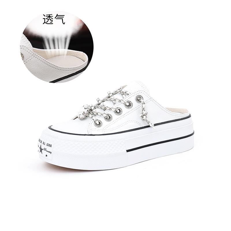 

First layer cowhide slippers women s 2025 summer new women s bag head half slippers flat bottom casual cool slippers girls 35 белый