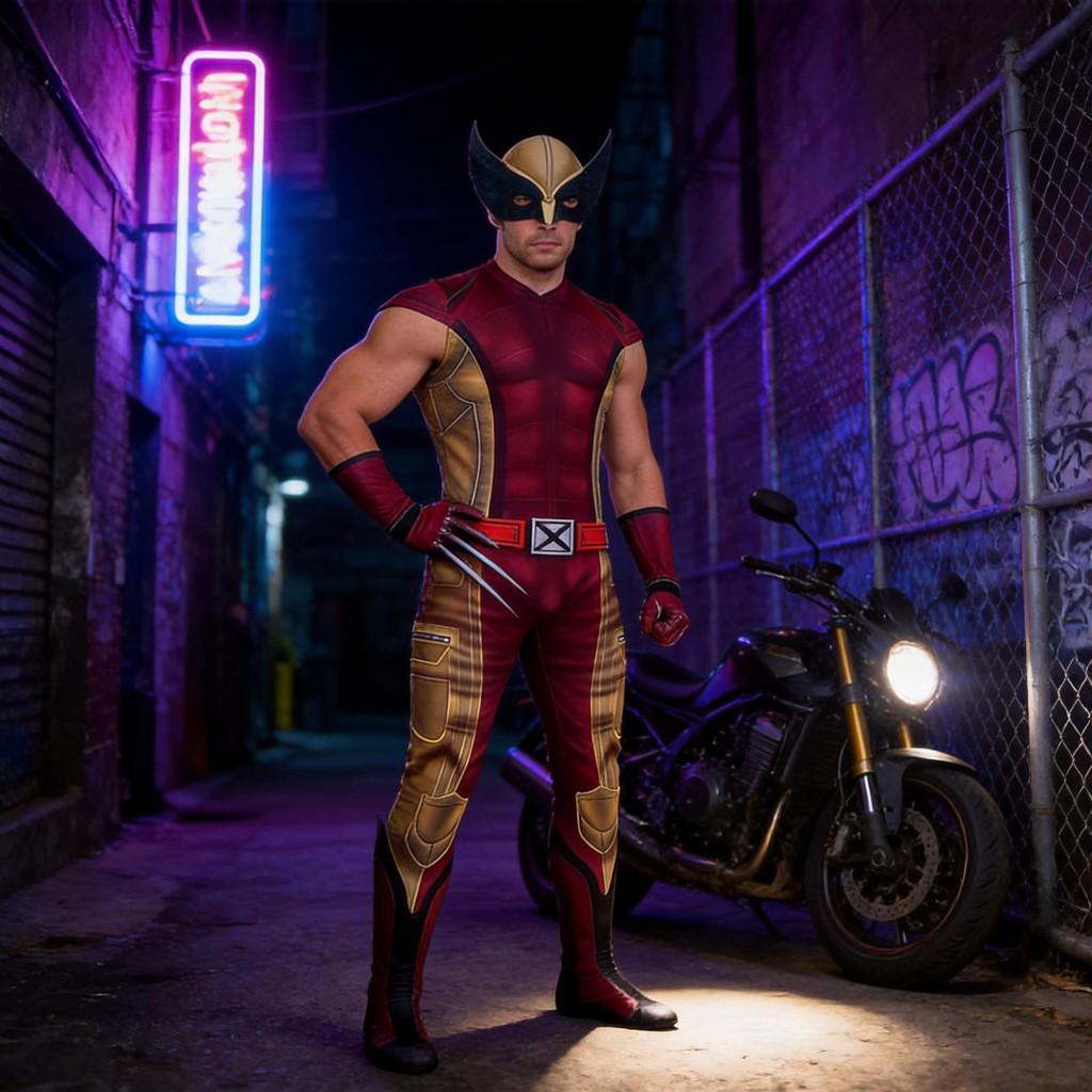 Costume Jumpsuit con Maschera di Wolverine degli X-Men per Cosplay e Halloween