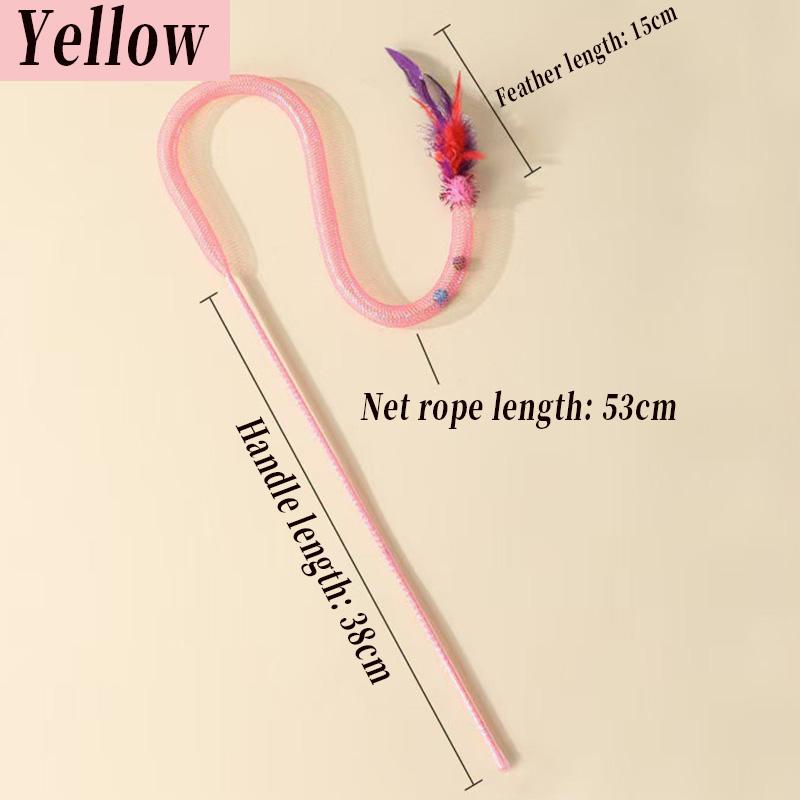 3pcs Mix Feather Teasing Cat Stick Elastic Mesh Tube With Feathered Furry Ball Cat Toy Rod Kitten Interactive Toys Pet Wand