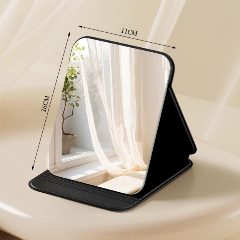 1PC Cute Portable Personal Makeup Mirror Solid Color PU Leather Foldable Makeup Mirror Handheld Compact Pocket Mirror Home