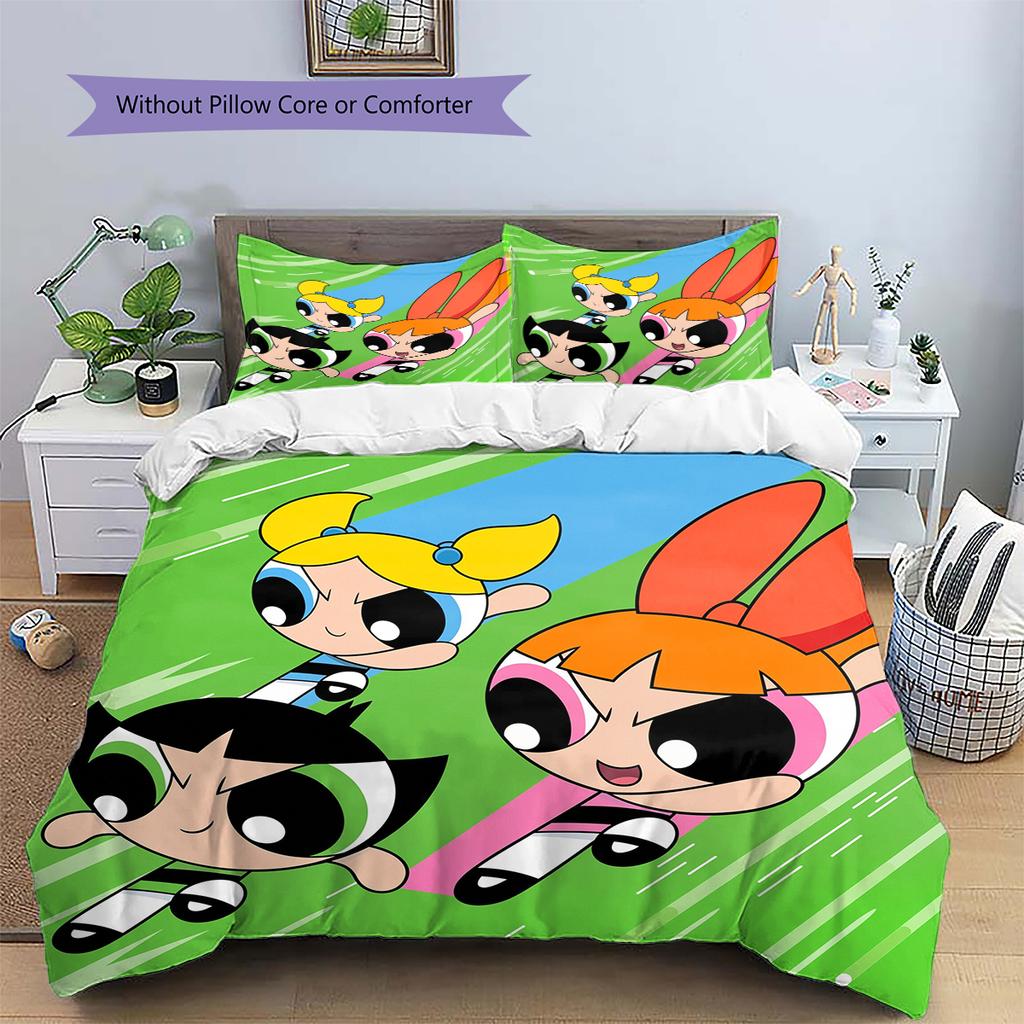 Cute Powerpuff Girls Printed Bedding Set Duvet Cover Pillowcase No Filler, Soft Home Bedroom Decor, Perfect Gift for Fans.chl