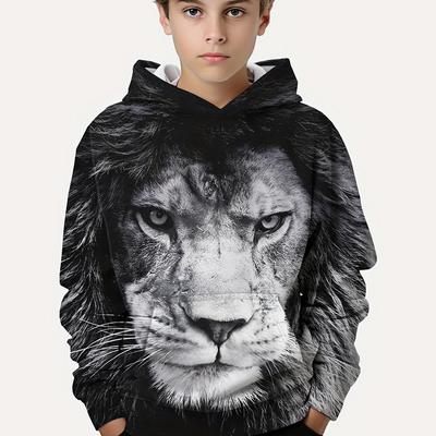 Μοντέρνο Πουλόβερ με 3D Εκτύπωση Λιονταριού για Αγόρια, Καθημερινό, Μακρυμάνικο, με Κουκούλα, Φούτερ για Άνοιξη Φθινόπωρο, Παιδικά Φούτερ, Τοπ, Εξωτερικά Ρούχα