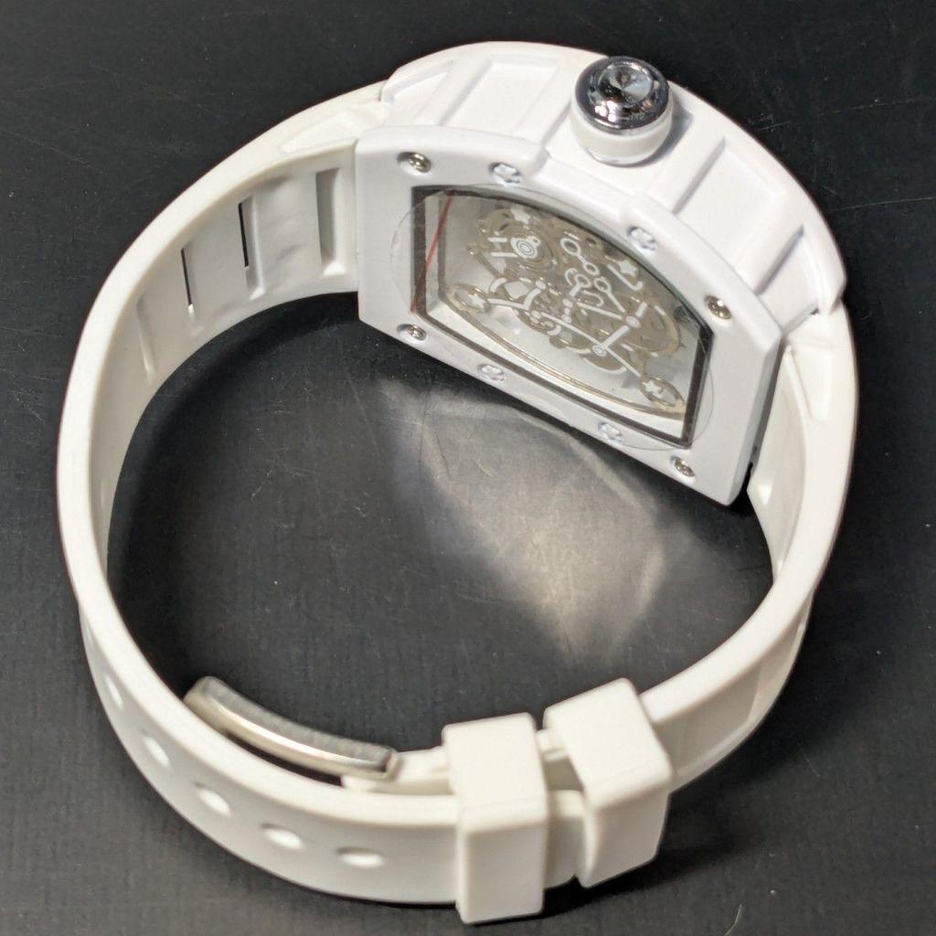 Used New Watch Richard Mille Type Quartz Homage Watch Rubber Tonneau White Skeleton