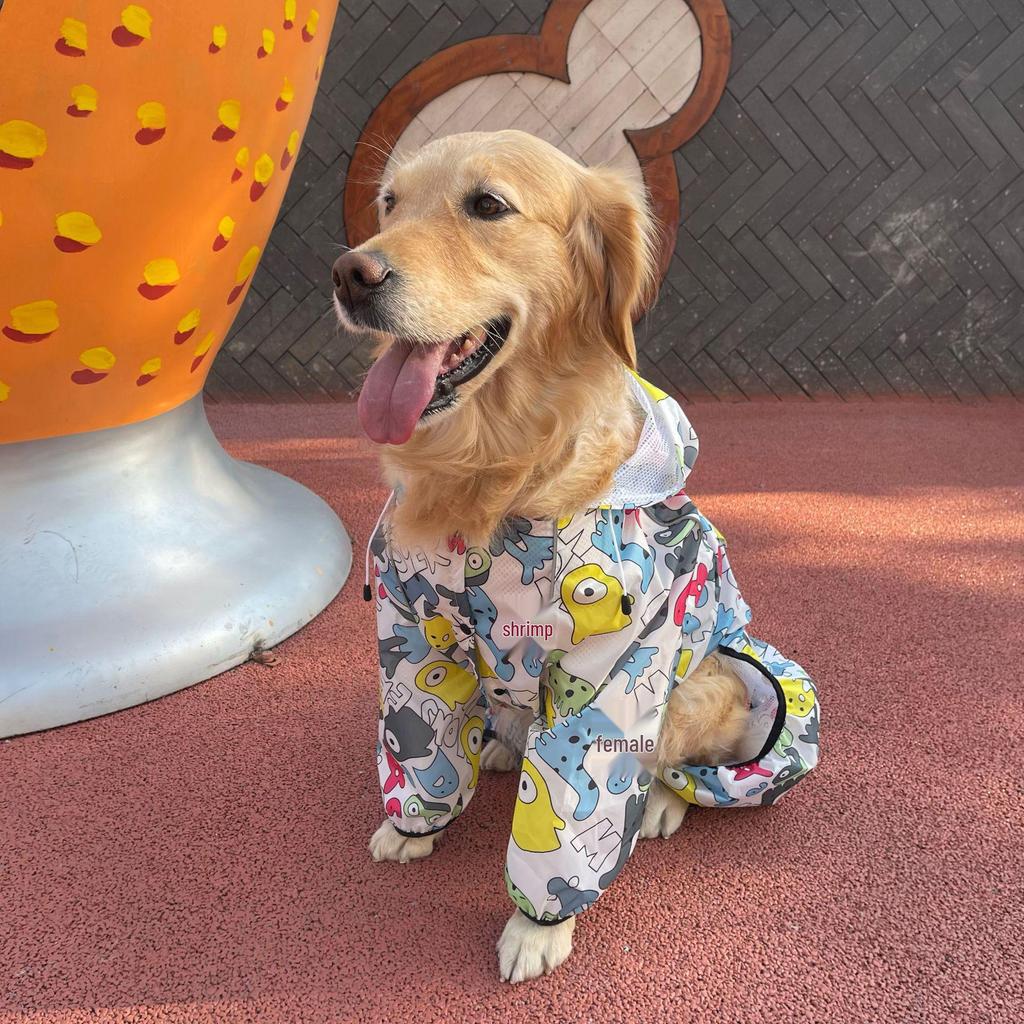 Large Breed Waterproof Reflective Dog Raincoat - Breathable 4-Legged Poncho.