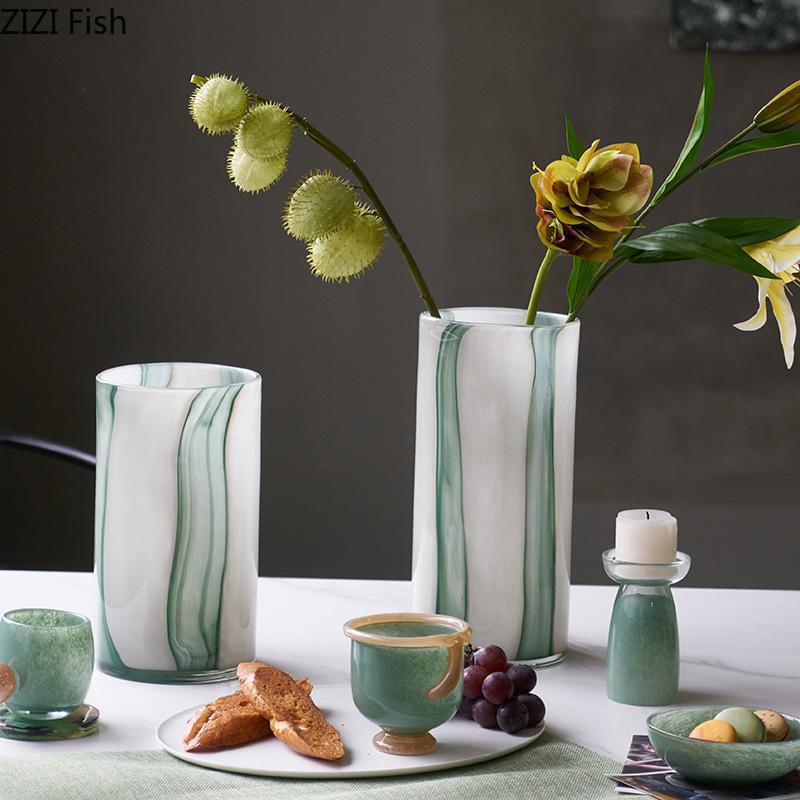 Grün Farbverlauf Bemalte Glasvase Hydroponischer Pflanztopf Tischdekoration Blumenarrangement Blumenvase Raum Ästhetische Dekoration
