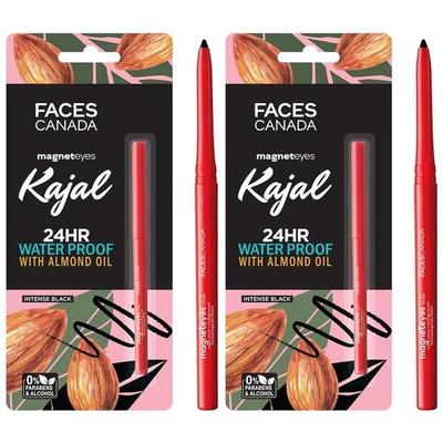 FACESCANADA Magneteyes Pencil Kajal - Black, 0.35G|24 Hr Long Stay|One Stroke Smooth Glide|Waterproof, Smudgeproof & Fadeproof(Pack Of 2)