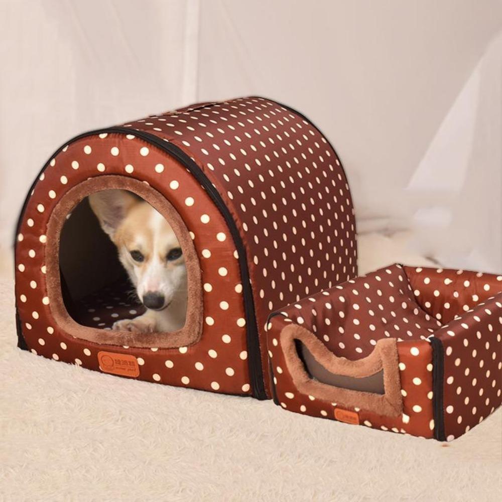 Cuccia per cani rimovibile, calda, lavabile, per cani di taglia grande e media, da viaggio, portatile, con stampa a pois e fiori, per animali domestici
