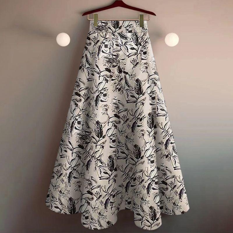 Damen Sommer High-Waist Vintage Elegant Blumenmuster Lang Maxi Rock
