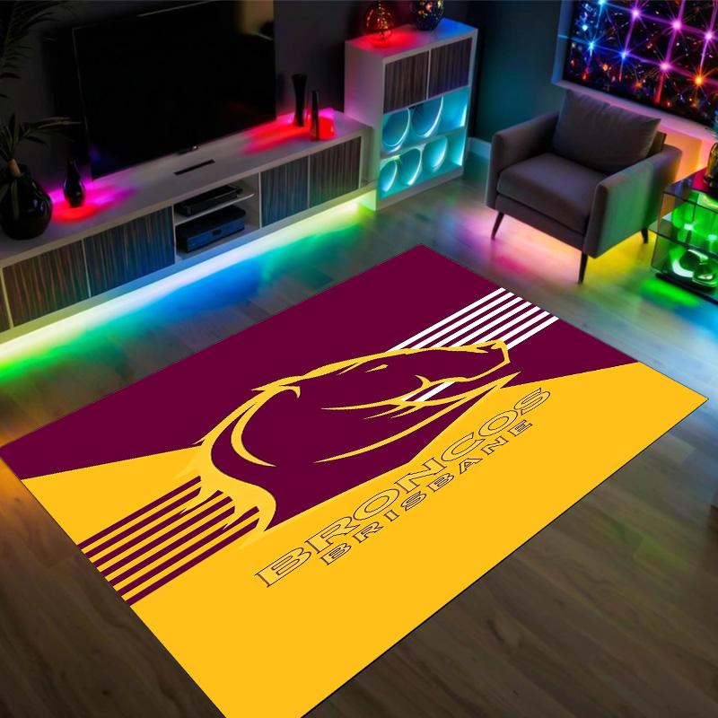 Brisbane Broncos Design Crystal Velvet Carpet Cozy Non?Slip Printed Rug For Bedroom Living Room Entrance