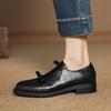 New Women's Flat Shoes Casual Solid Color Four-season Single Shoes Black Square Heel Round Head Leather Shoes One Pedal Large Size Shoes