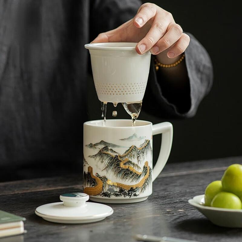 Mountains and Rivers Series Ceramic Tea Infuser Office Cup & Tea Caddy Gift Set