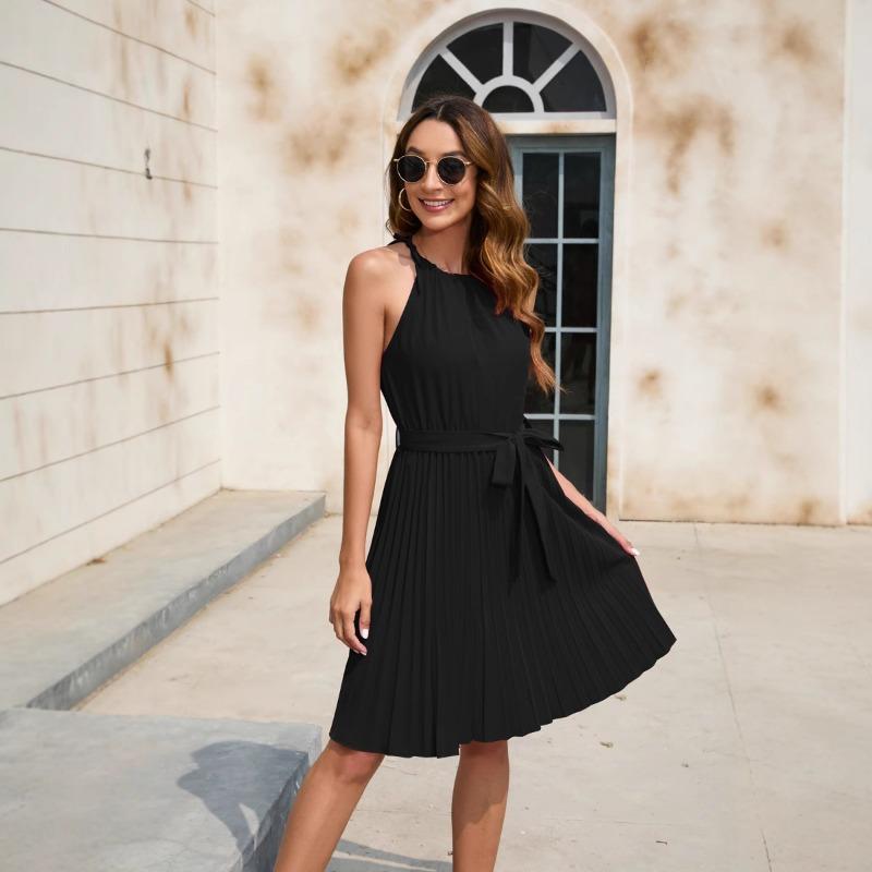 Spring/summer Women's Waistband Dress Party Dress V-neck Sleeveless Dress