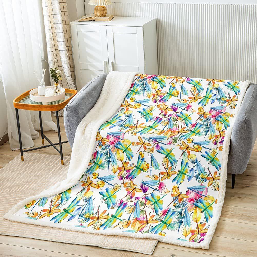 Dragonfly Print Flannel Blanket Office Nap Blanket Air Conditioner Blanket