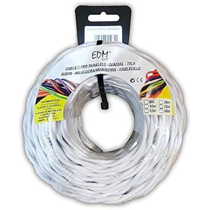 Câble parallèle Textile tressé - EDM - 11888 - Blanc - 3 x 1 mm - 5 m