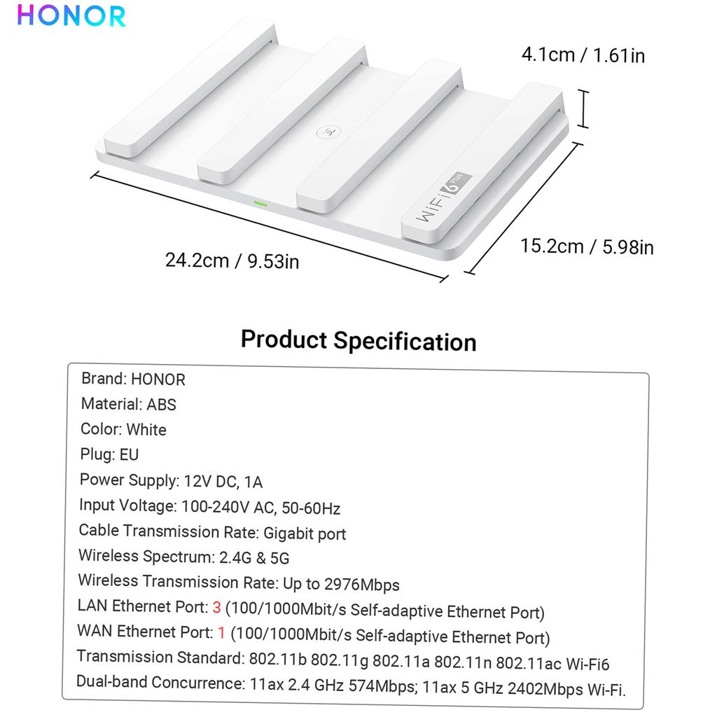 HONOR Router 3 Wi-Fi 6+ Çift Çekirdek 3000M Gigabit Port 2.4G/5G Ev Sinyali Geliştirilmiş Kablosuz WiFi