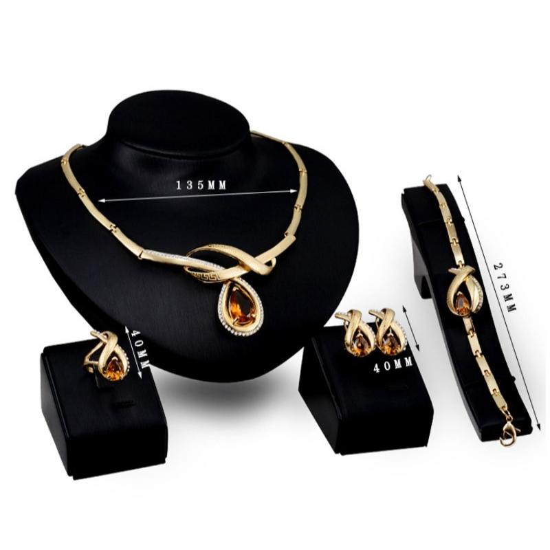Alloy Jewelry Set, Gold-plated Necklace, Earrings, Four-piece Set, Women's Jewelry Set.