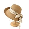 New Straw Hat Women's Summer Sun Protection Big Eaves Hat Front Upturned Elegant Sun Hat Polka Dot Bow Outdoor Beach Hat