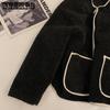 Round Collar Lambswool Coats Women's Spring Autumn Velvet Thick Solid Jackets Female Long Sleeve Casual Warm Cardigans