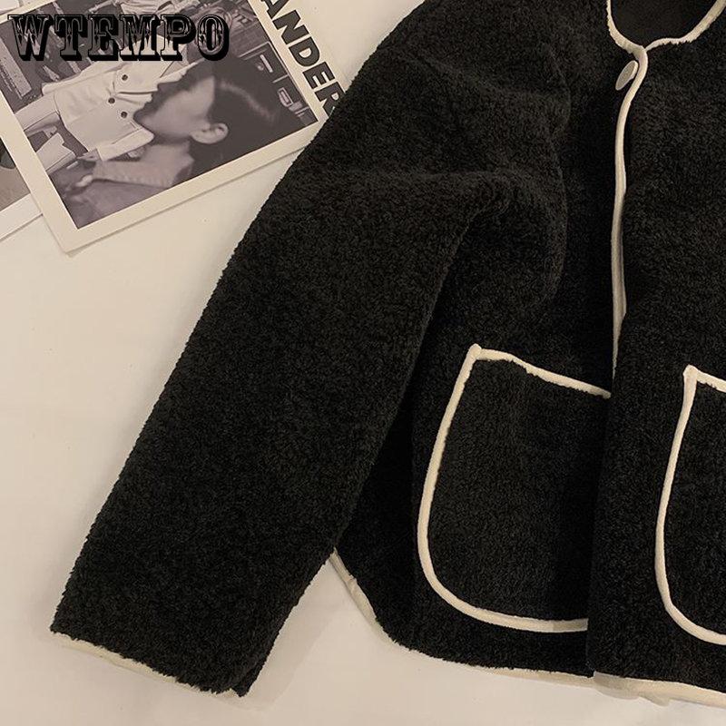 Round Collar Lambswool Coats Women's Spring Autumn Velvet Thick Solid Jackets Female Long Sleeve Casual Warm Cardigans