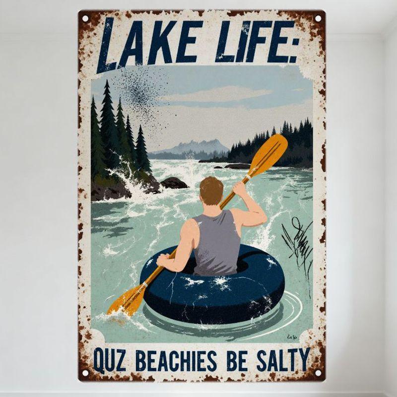 

Vintage Lake Life Metal Tin Sign with Retro River Rafting Illustration - Weathered Rusty Border for Man Cave Home Bar Decor 20x30cm（7.8x11.8inch）
