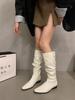 Coarse Heeled Mid Heeled Knight Boots for Women New Autumn Western Slim Square Toe Low Heeled Pleated Pile Boots Platform Shoes