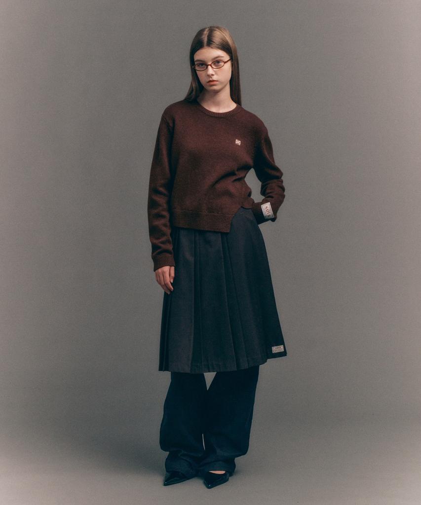 Seteo (W) Wool Pleated Skirt Brown
