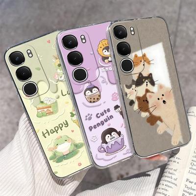 Funda Bonita Para Vivo Y19s Y19 Y17s Y17 Y16 Y15 Y12 Y11 Y10 Fundas de Teléfono Carcasa de Pingüino Rana Bonita TPU Transparente Silicona Antideslizante Carcasa Blanda Para Funda Vivo