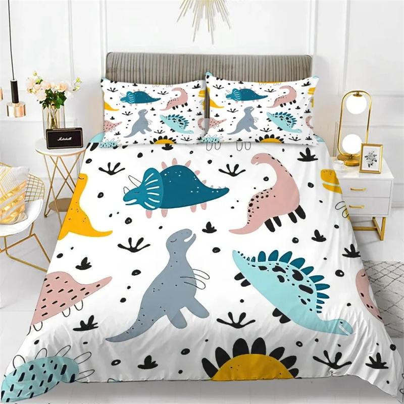 3D Small Dinosaur Cartoon Cute Simple Bedding Set Couple King Single Size for Kids Children Polyester Quilt Cover Pillow Case